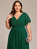 Chiffon Dress V-Neck Short Sleeve Hi-Lo Hem