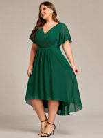 Chiffon Dress V-Neck Short Sleeve Hi-Lo Hem