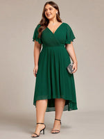 Chiffon Dress V-Neck Short Sleeve Hi-Lo Hem