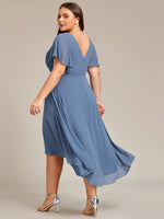 Chiffon Dress V-Neck Short Sleeve Hi-Lo Hem