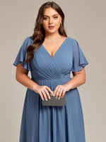 Chiffon Dress V-Neck Short Sleeve Hi-Lo Hem