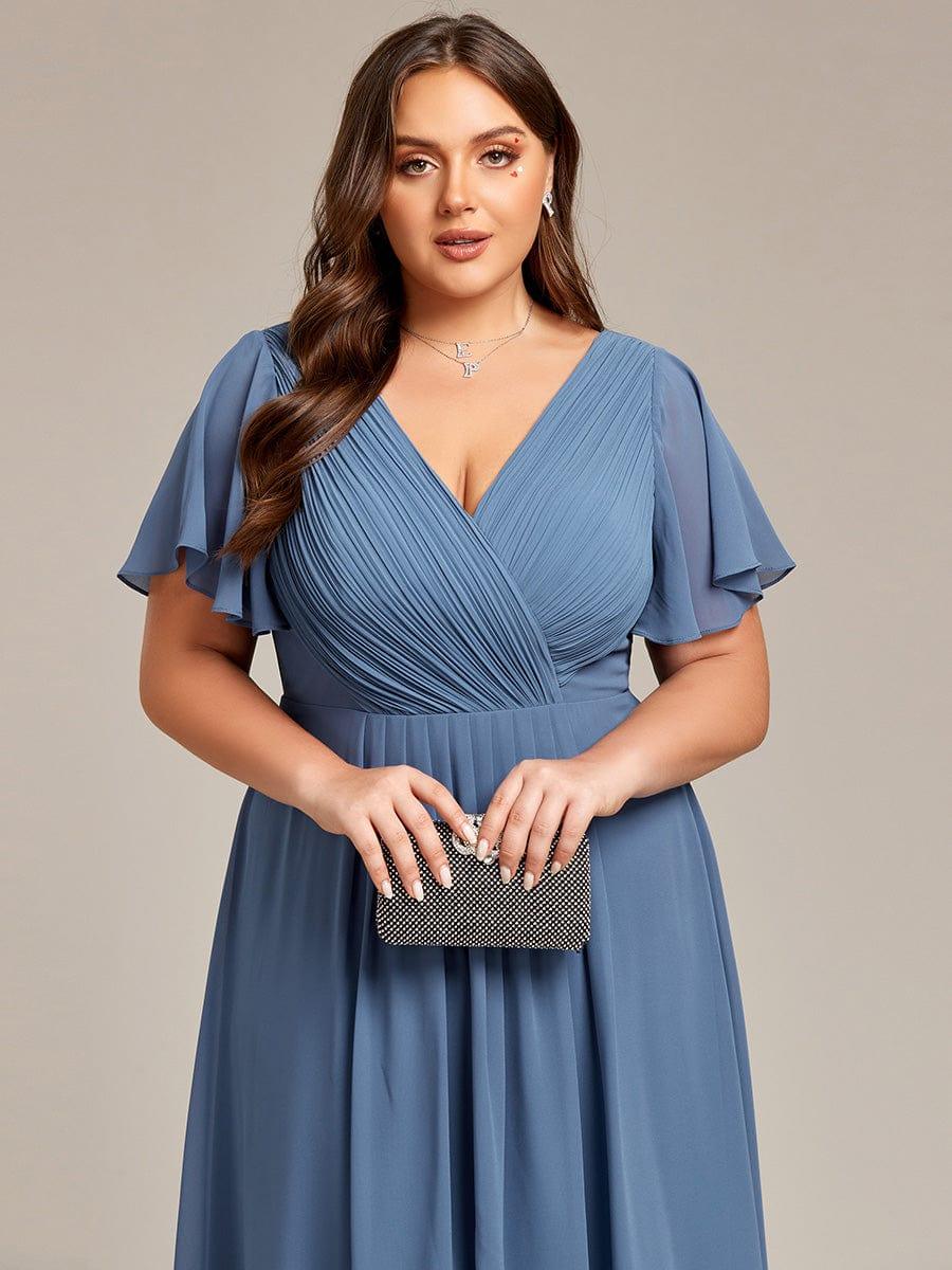 Chiffon Dress V-Neck Short Sleeve Hi-Lo Hem