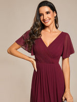 Chiffon Dress V-Neck Short Sleeve Hi-Lo Hem