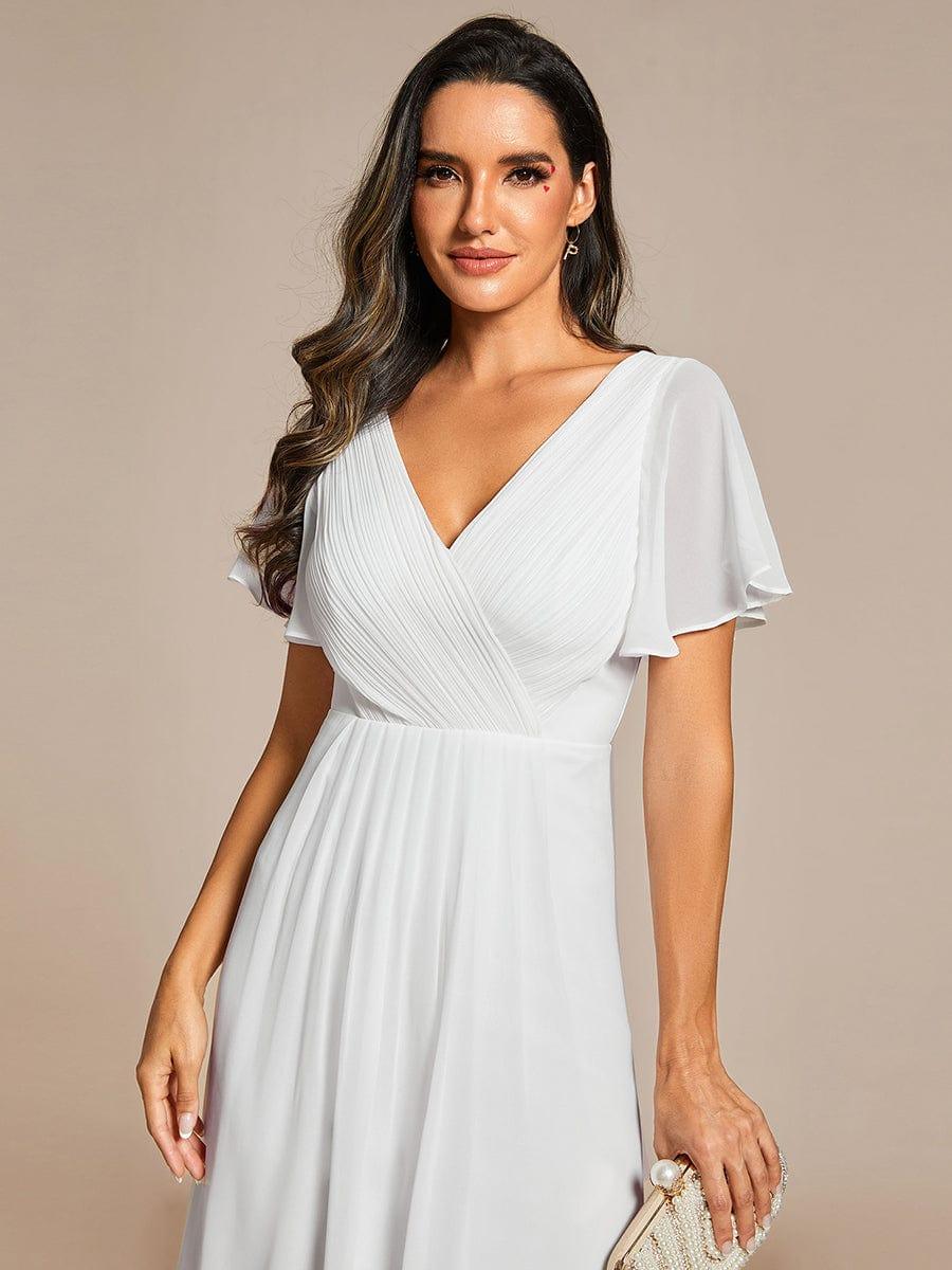 Chiffon Dress V-Neck Short Sleeve Hi-Lo Hem