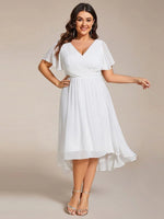 Chiffon Dress V-Neck Short Sleeve Hi-Lo Hem