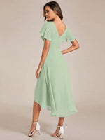 Chiffon Dress V-Neck Short Sleeve Hi-Lo Hem