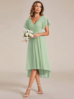 Chiffon Dress V-Neck Short Sleeve Hi-Lo Hem