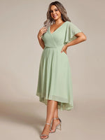 Chiffon Dress V-Neck Short Sleeve Hi-Lo Hem