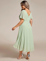 Chiffon Dress V-Neck Short Sleeve Hi-Lo Hem