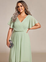 Chiffon Dress V-Neck Short Sleeve Hi-Lo Hem