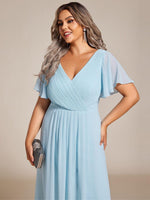 Chiffon Dress V-Neck Short Sleeve Hi-Lo Hem