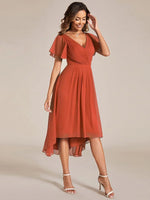 Chiffon Dress V-Neck Short Sleeve Hi-Lo Hem