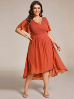 Chiffon Dress V-Neck Short Sleeve Hi-Lo Hem