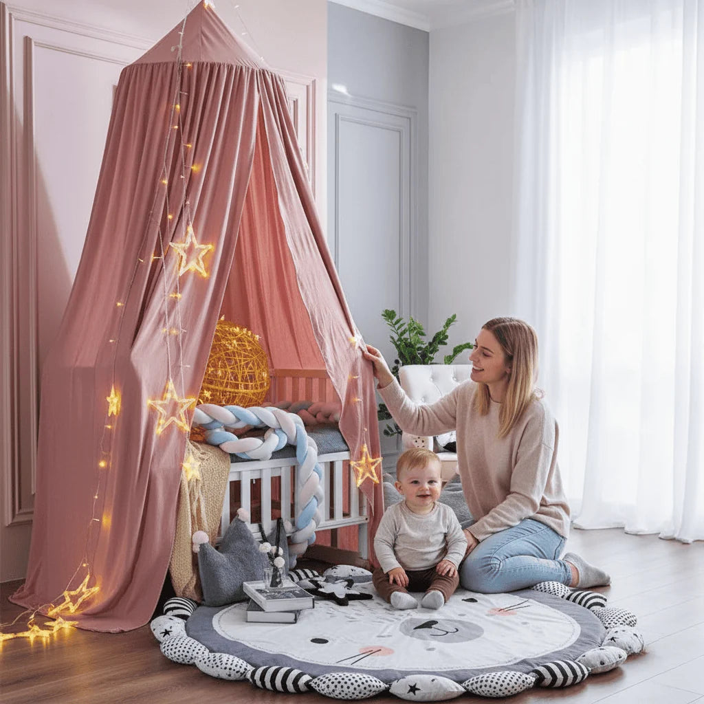 Children’s Bed Canopy Breathable Polyester-Cotton Blend Ceiling Mounting Kit Included