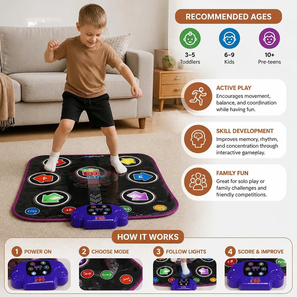 Children's Dance Mat LED Panels Bluetooth & Built-In Speakers