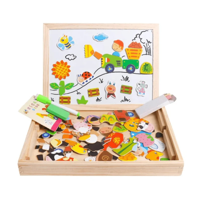 Children’s Drawing Board Magnetic Whiteboard & Chalkboard Beechwood Frame
