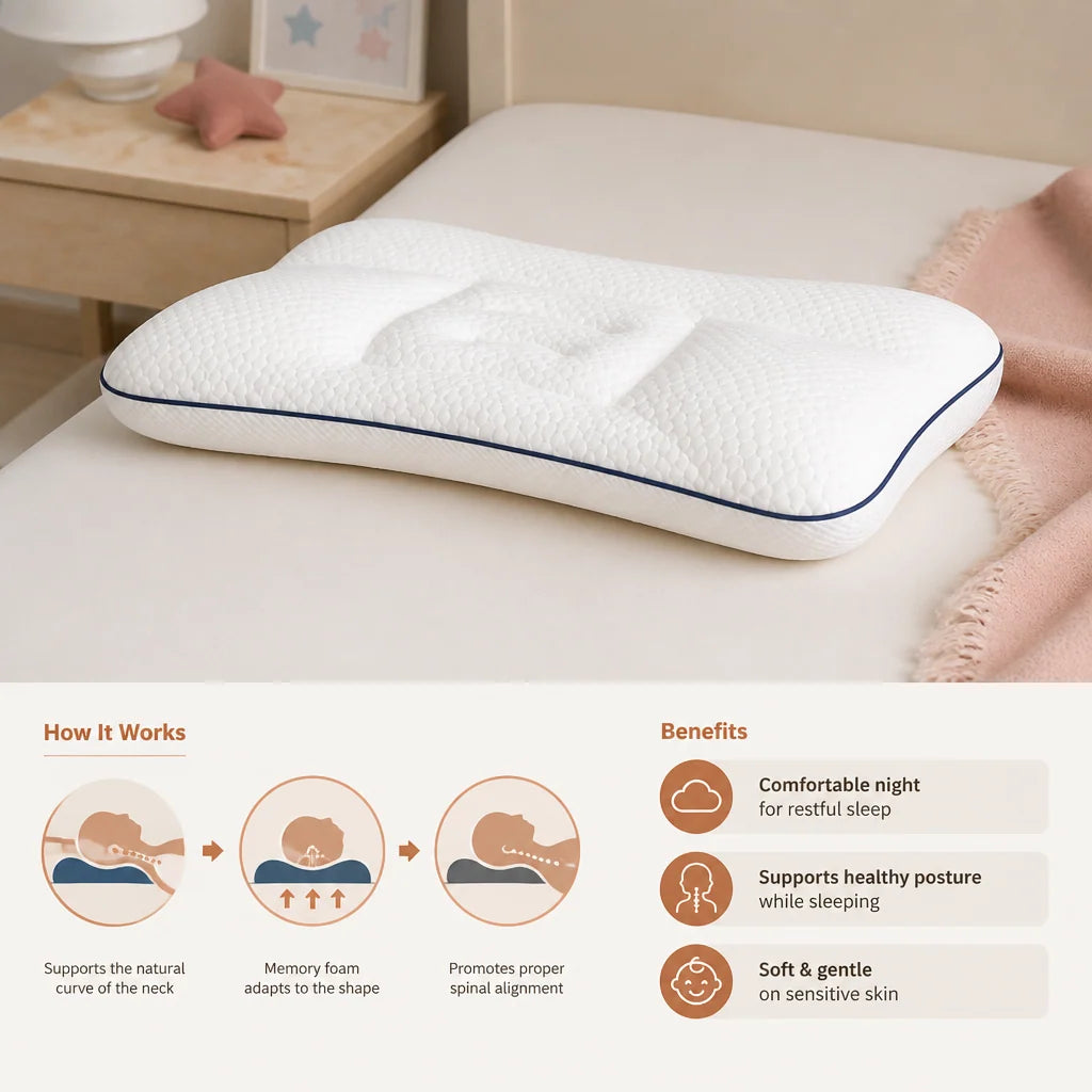 Children’s Pillow Memory Foam Ergonomic Neck Support & Breathable Surface