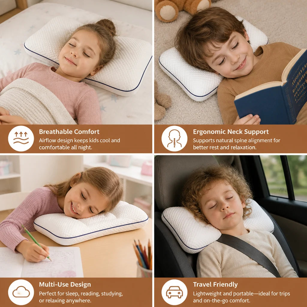 Children’s Pillow Memory Foam Ergonomic Neck Support & Breathable Surface