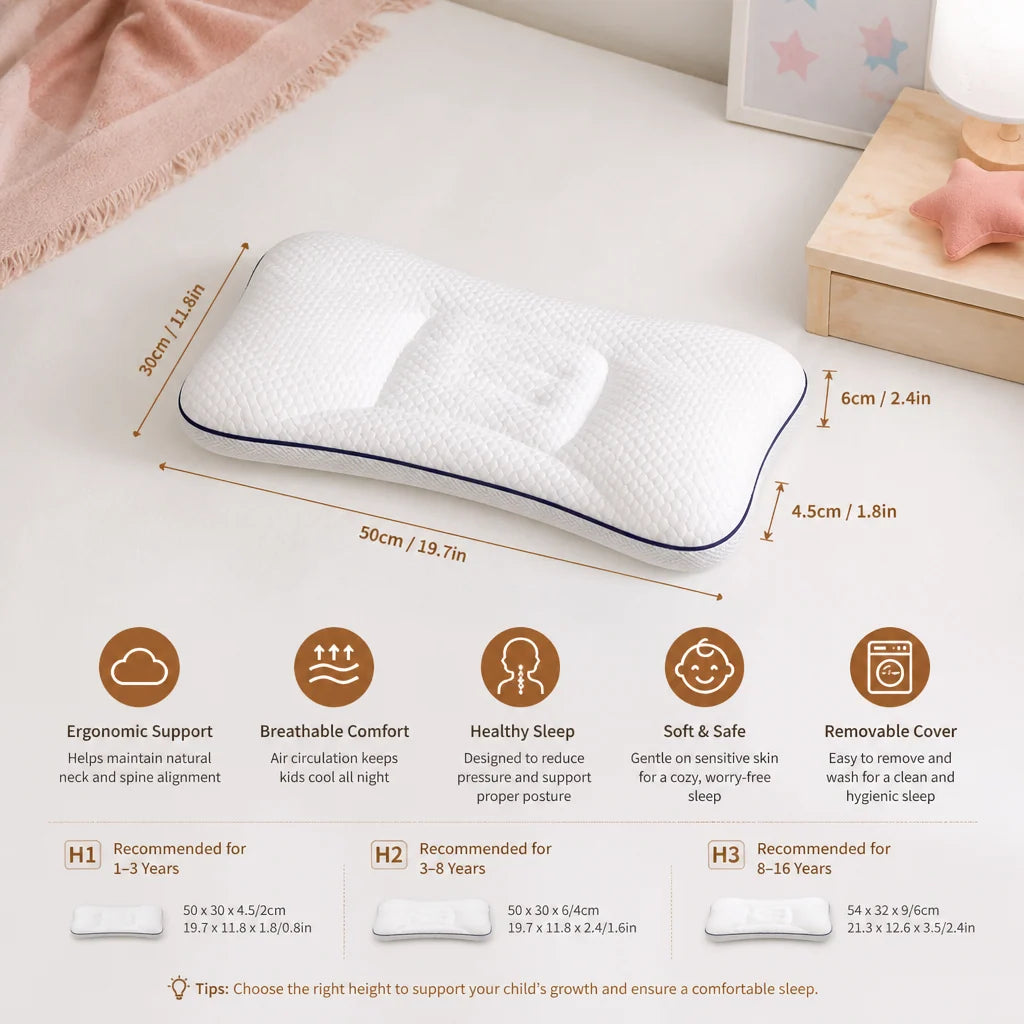 Children’s Pillow Memory Foam Ergonomic Neck Support & Breathable Surface