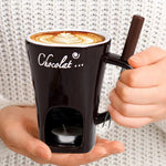 Chocolate Fondue Mug Ceramic Candle-Heated Base Stainless Steel Fork
