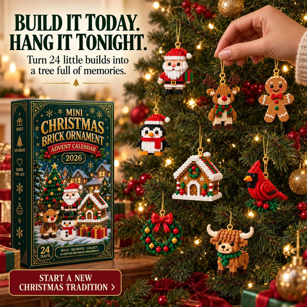 Christmas Advent Calendar 24 Mini Building Sets With Hanging Ornaments