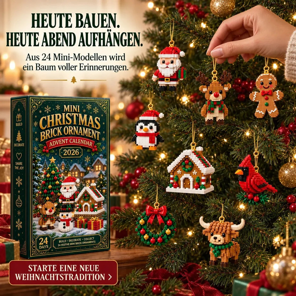 Christmas Advent Calendar Mini Brick Building Sets 24 Festive Models with Hanging Loops
