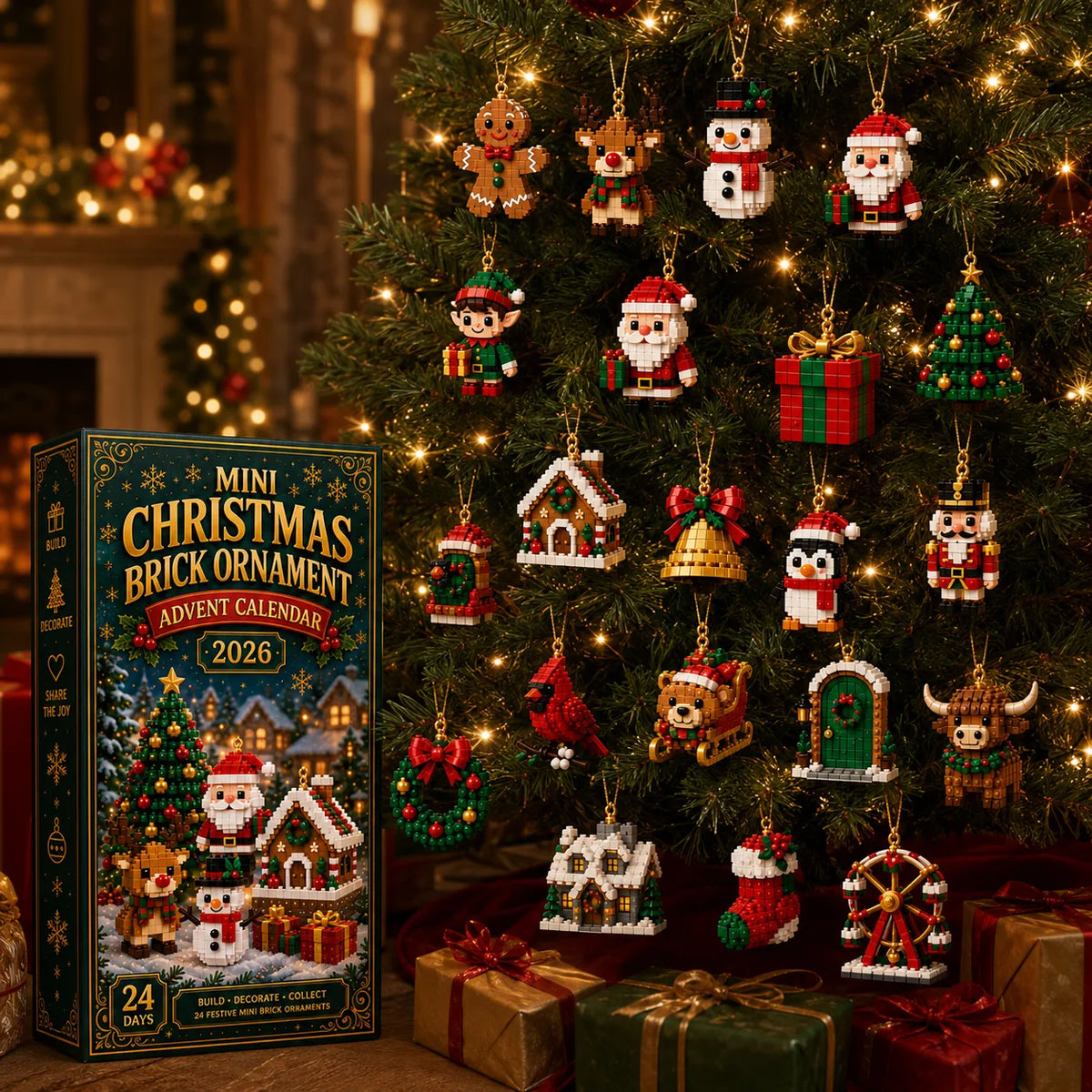 Christmas Advent Calendar Mini Brick Ornaments Set of 24