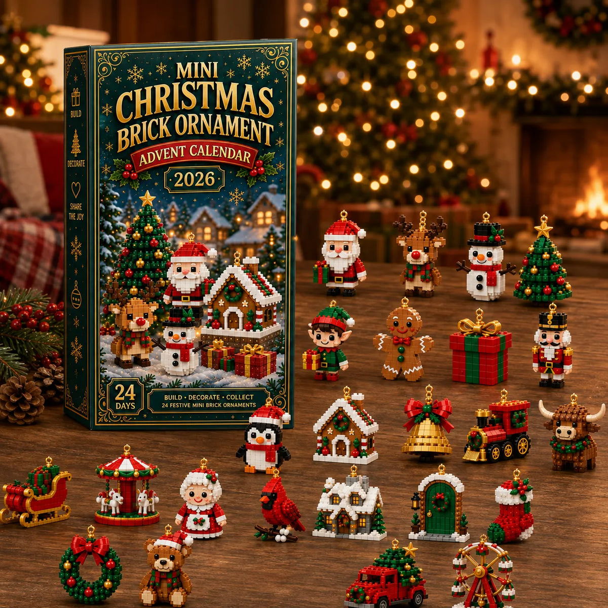 Christmas Advent Calendar Mini Brick Ornaments Set of 24