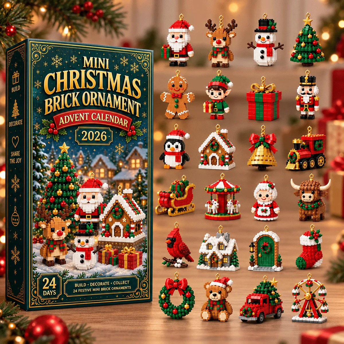 Christmas Advent Calendar Mini Brick Ornaments Set of 24