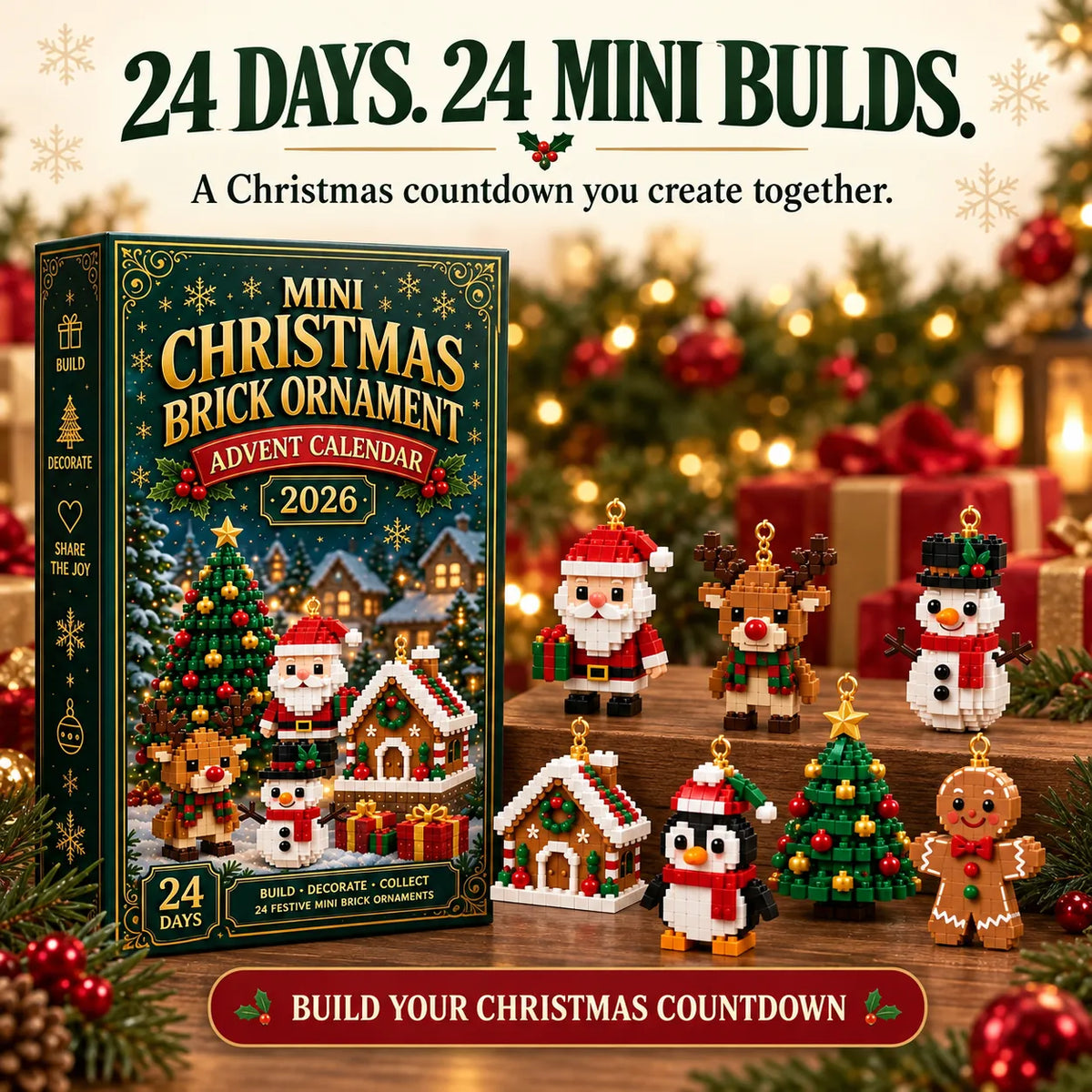 Christmas Advent Calendar Mini Brick Ornaments Set of 24