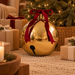 Christmas Bell Set of 3 Gold Metal Red Velvet Bows