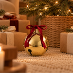 Christmas Bell Set of 3 Gold Metal Red Velvet Bows