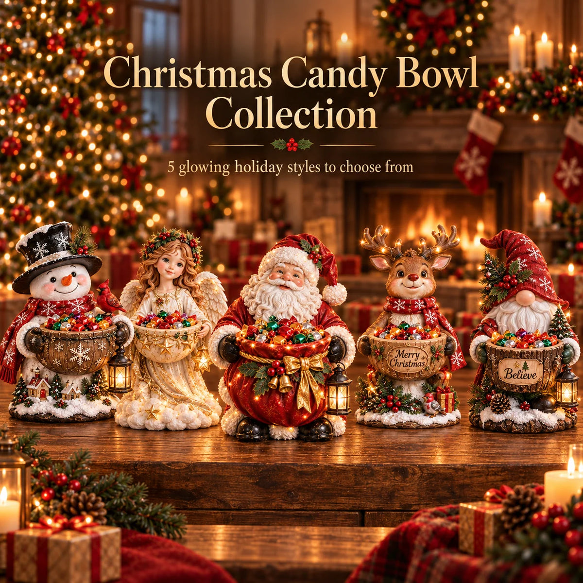 Christmas Candy Bowl Lighted Holiday Character Design