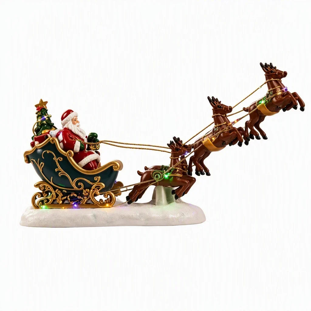 Christmas Decoration Floating Sleigh With Reindeer Colorful LED
