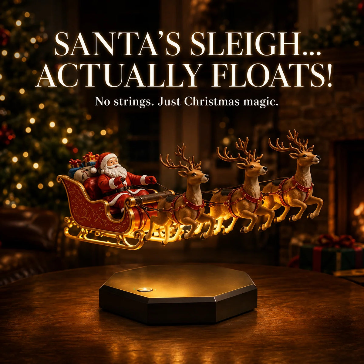 Christmas Decoration Magnetic Levitation Four-Reindeer Sleigh Illuminated Base