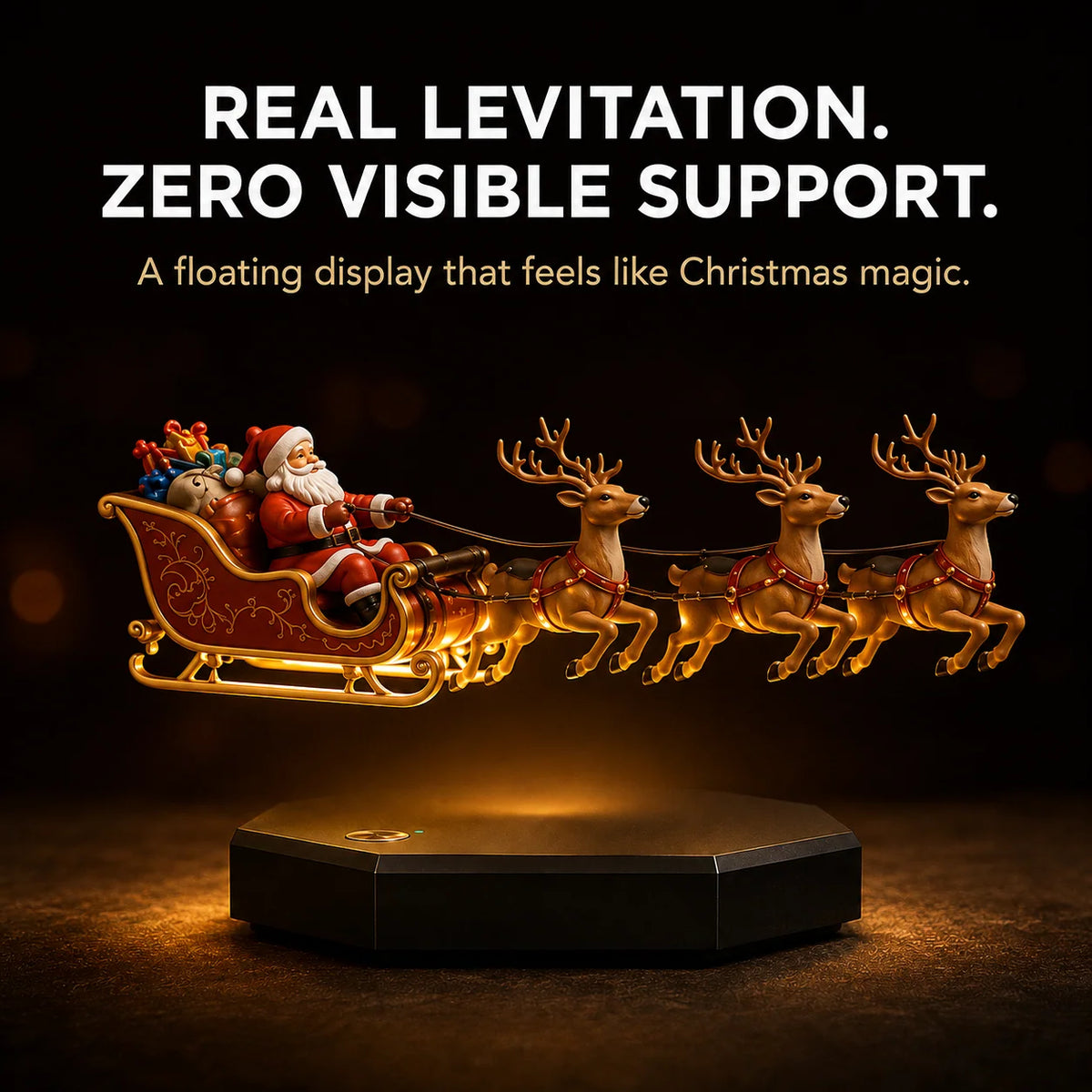Christmas Decoration Magnetic Levitation Four-Reindeer Sleigh Illuminated Base