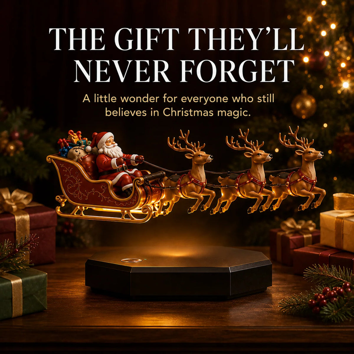 Christmas Decoration Magnetic Levitation Four-Reindeer Sleigh Illuminated Base