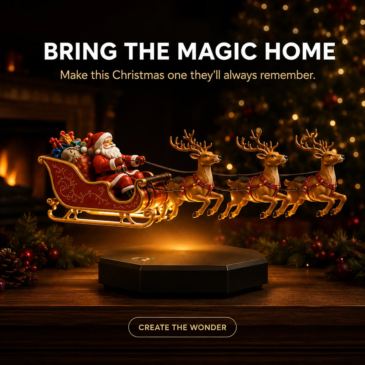 Christmas Decoration Magnetic Levitation Four-Reindeer Sleigh Illuminated Base