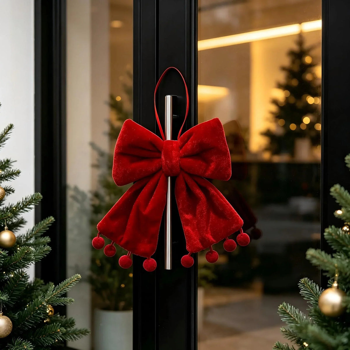 Christmas Door Hanger Soft Velvet Pom-Poms