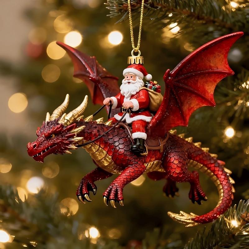 Christmas Figurine Santa-On-Dragon Polyresin Centerpiece