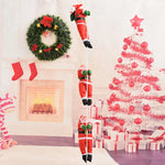 Christmas Figurine Set Embroidered Santas On Ladder 16 Inch