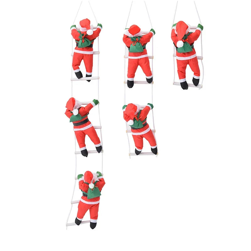 Christmas Figurine Set Embroidered Santas On Ladder 16 Inch
