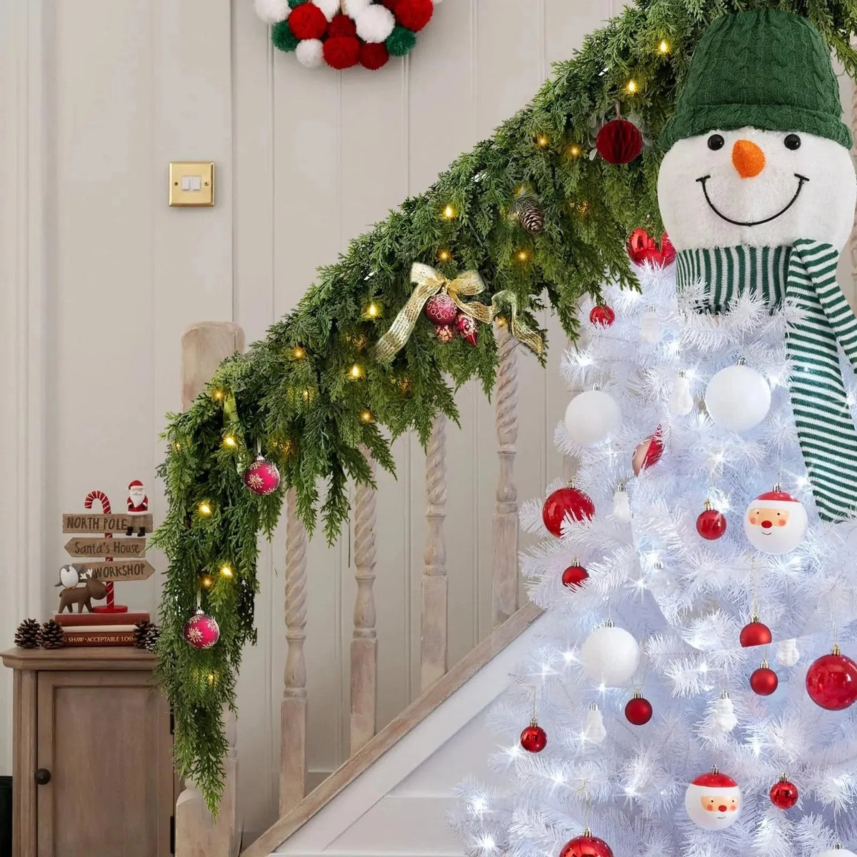 Christmas Garland Artificial Cedar Warm White LED Lights
