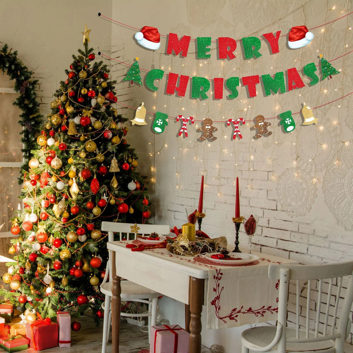 Christmas Garland Glittering Letters Sturdy Cardboard Indoor & Outdoor