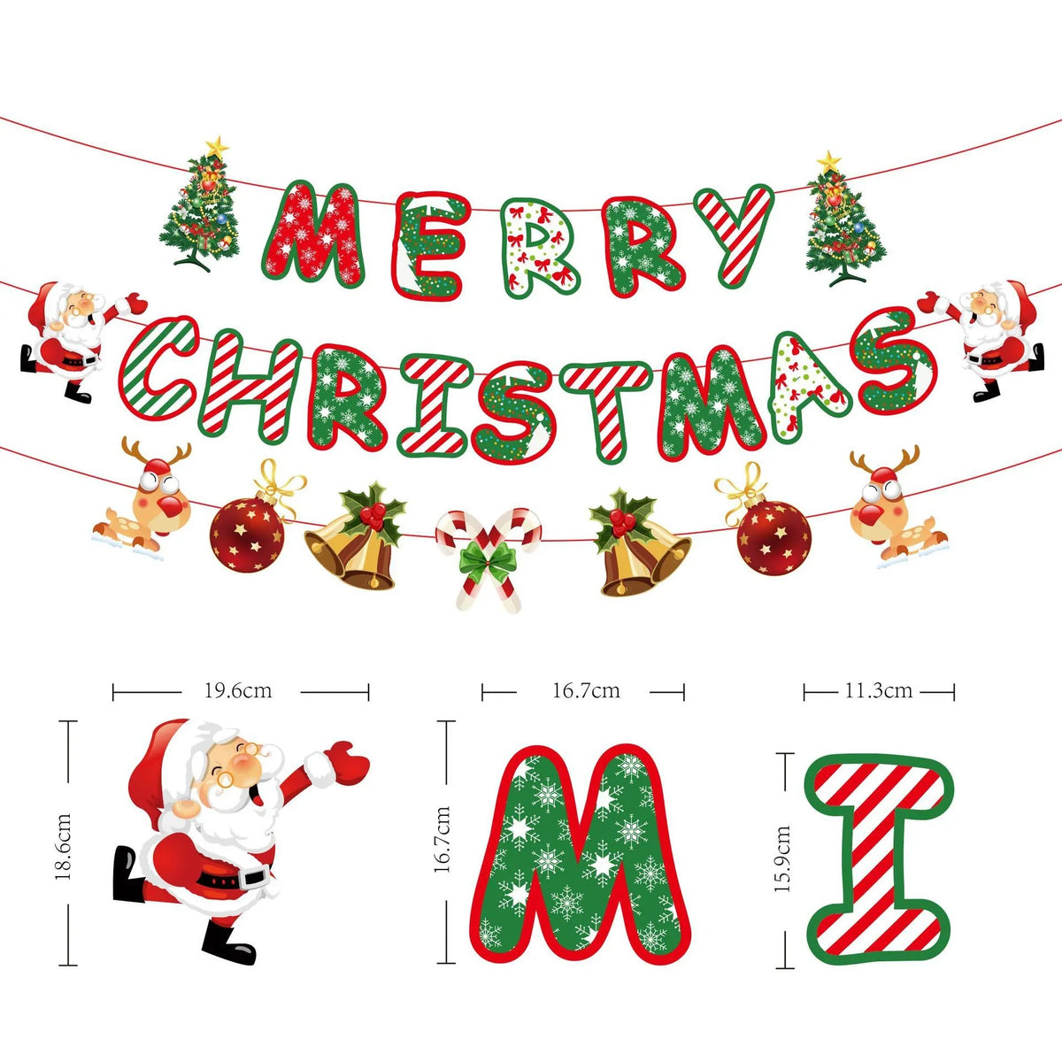 Christmas Garland Glittering Letters Sturdy Cardboard Indoor & Outdoor
