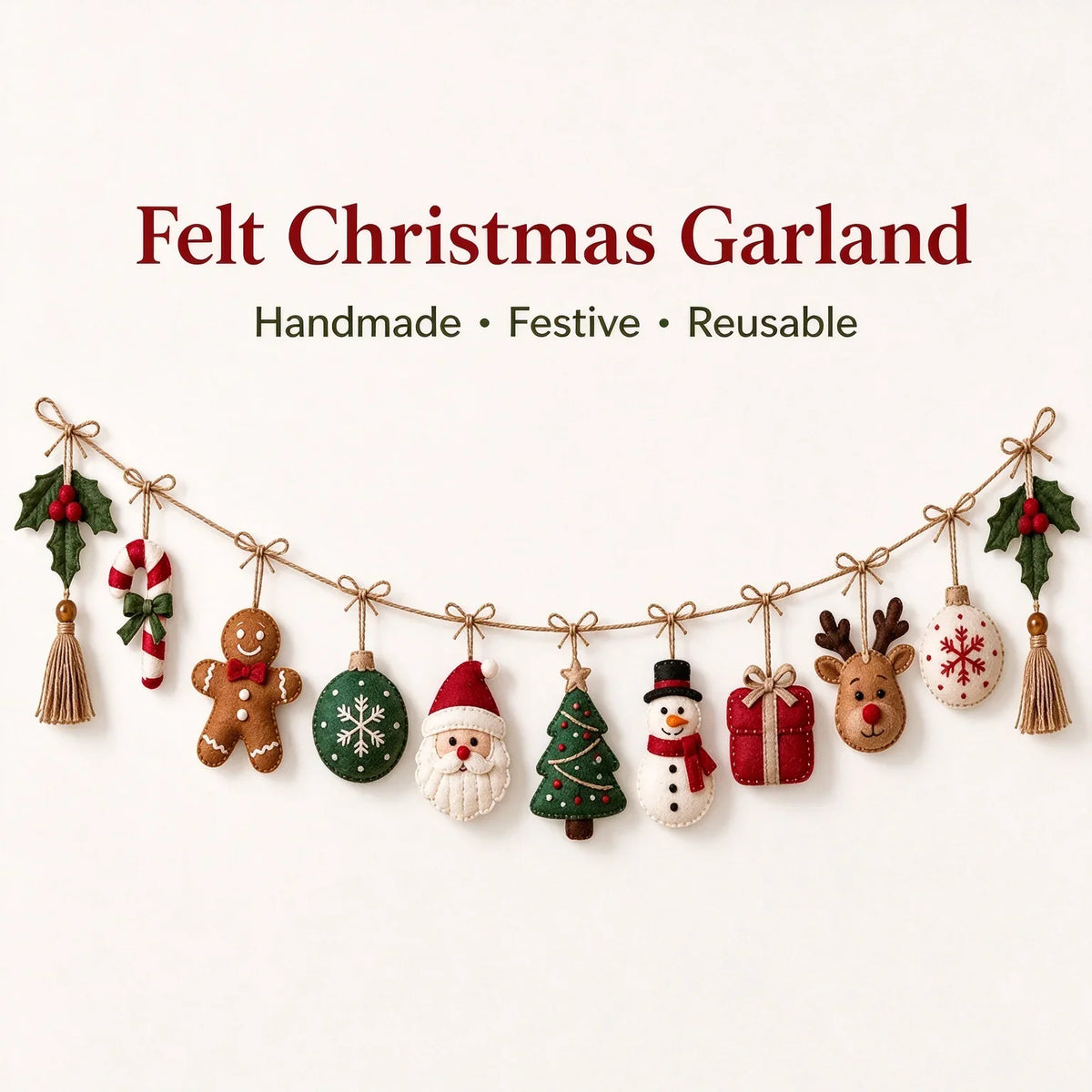 Christmas Garland Handmade Felt Reusable