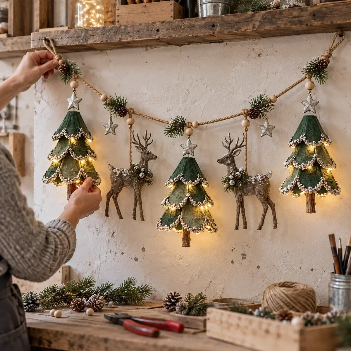 Christmas Garland Illuminated Woodland Deer 31.5 Inch