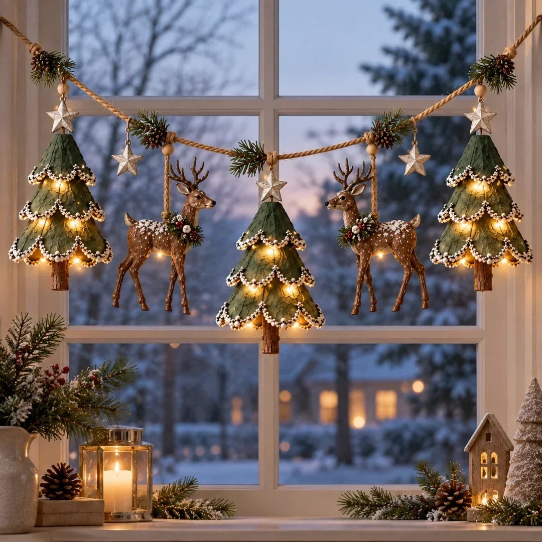 Christmas Garland Illuminated Woodland Deer 31.5 Inch