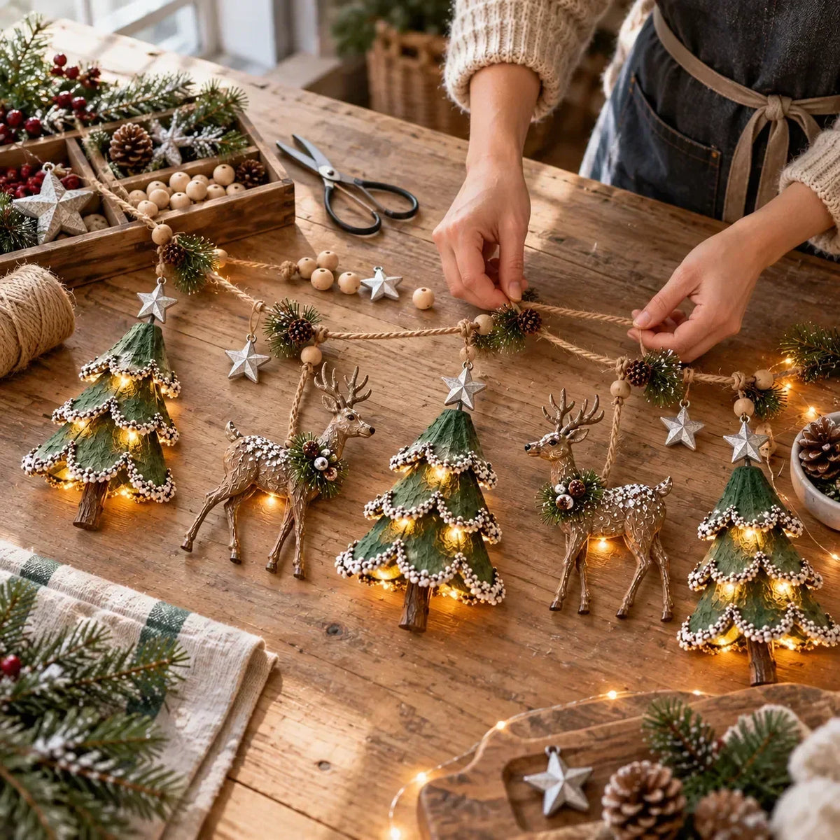 Christmas Garland Illuminated Woodland Deer 31.5 Inch