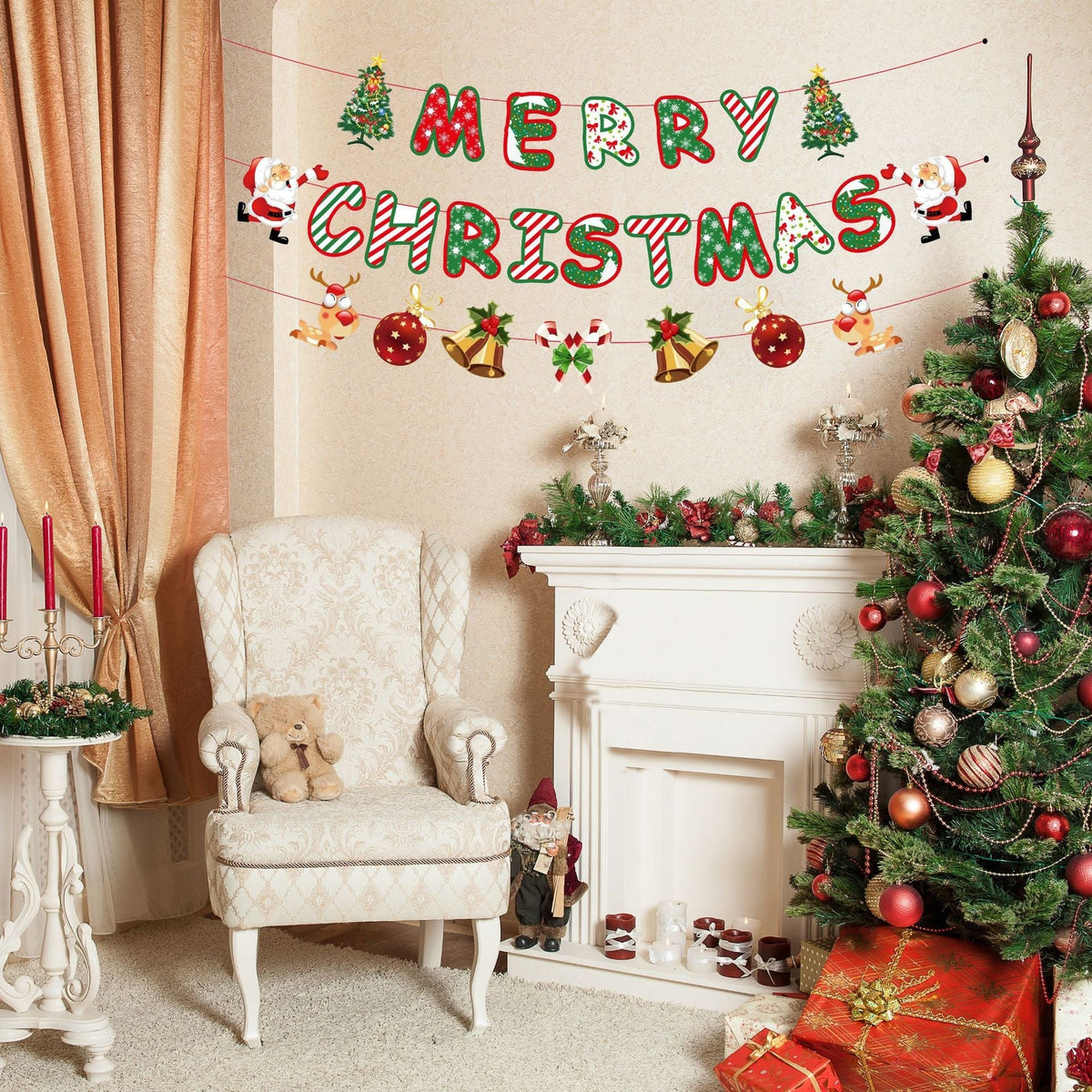 Christmas Garland Pre-Strung Glitter Letters Indoor Outdoor